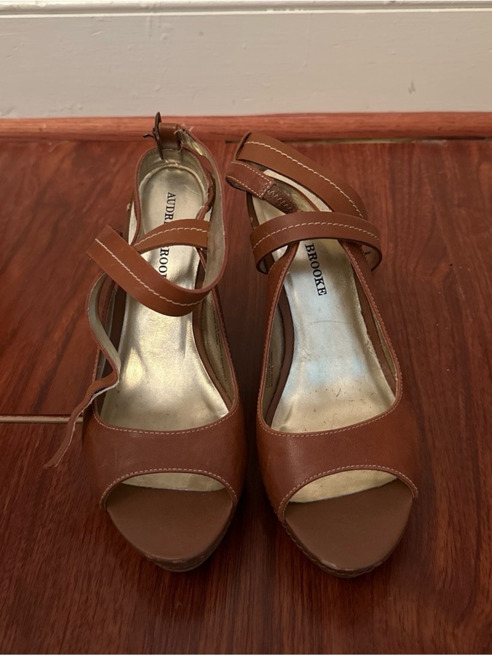 Audrey Brooke Brown Strappy Peep-Toe Platform Heels